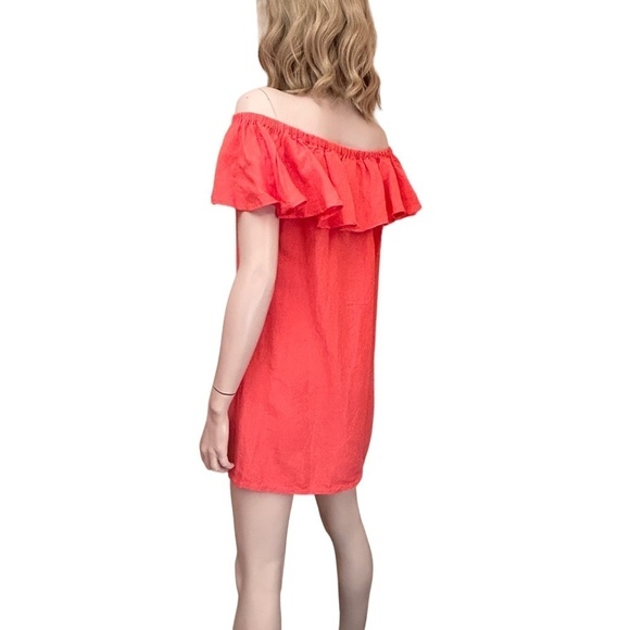 Tommy Bahama Shift Dress Tunic Linen Blend Ruffle Melon Coral Pockets XXS XS S - Picture 12 of 16